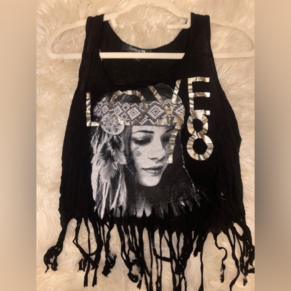 Medium Forever 21 black fringe tank top - Picture 4 of 6
